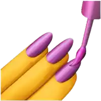 a yellow hand with purple nails is being painted