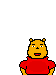 a pixel art of winnie the pooh wearing a red shirt