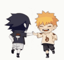 naruto and sasuke are dancing together in a cartoon style .