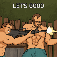 a cartoon of two men with guns and the words let 's gooo