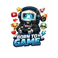 a cartoon illustration of a robot playing a video game with the words born to game below him