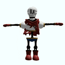 a 3d model of papyrus with his arms outstretched and a scarf around his neck