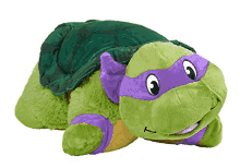 a stuffed teenage mutant ninja turtle with purple arms and legs