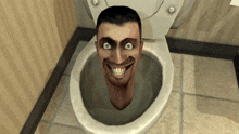 a cartoon man 's head is sticking out of a toilet bowl