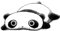 a black and white drawing of two panda bears laying down on a white background .