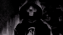 a black and white image of a person with a skull on their face