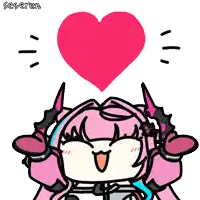 a cartoon drawing of a girl with horns and a heart above her head says seseren