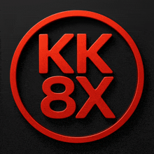 a red circle with the letters kk 8x in it