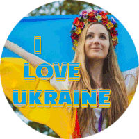 a woman with a wreath on her head holds a yellow and blue flag with the words " i love ukraine "