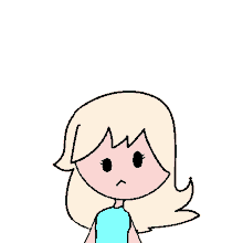 a drawing of a girl with blonde hair and a blue shirt .