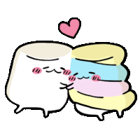 a cartoon of two marshmallows hugging each other with a heart above them