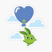 a sticker of a bunny holding a heart shaped balloon