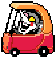 a pixel art illustration of a cat in a red car