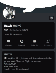a screenshot of hawk # 0197 's profile page