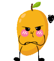 a cartoon illustration of a mango with arms and legs making an angry face