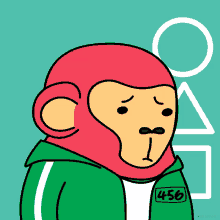 an illustration of a monkey wearing a green jacket with the number 456 on it