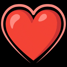 a red heart with a pink outline on a black background