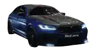 a blue bmw with the word rocars on the side