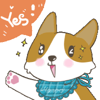 a cartoon drawing of a dog with the word yes above it