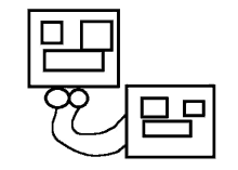 a black and white drawing of two squares connected to each other by a wire .