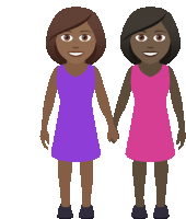 a couple of women holding hands on a white background