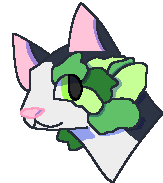 a pixel art drawing of a cat 's head with green leaves on its face .