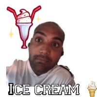 a man with an ice cream cone and a milkshake behind him