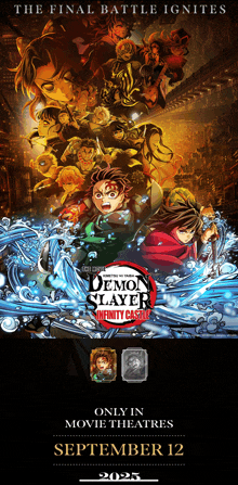 a poster for demon slayer infinity castle shows a group of characters