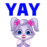a cartoon bunny with a pink bow and the word yay behind it