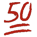 the number 50 is written in red with a brush stroke .