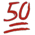 the number 50 is written in red with a brush stroke .