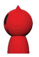 a red object with a black spot on it 's head