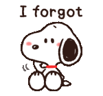 snoopy is sitting down with the words `` i forgot '' written below him .