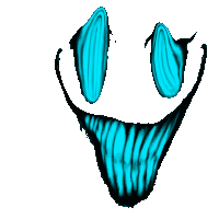 a drawing of a clown face with blue eyes