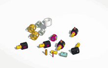 a drawing of a bunch of different colored objects on a white background