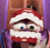 a close up of a cartoon character 's mouth with big teeth