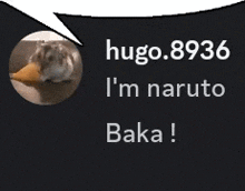 a picture of a hamster and a speech bubble that says hugo.8936 i 'm naruto baka !