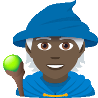 an illustration of a wizard with a blue hat