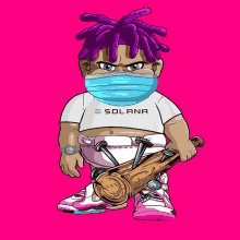 a cartoon character wearing a face mask and a shirt that says solana on it