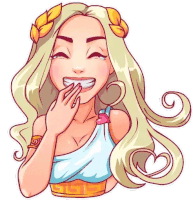 a cartoon illustration of a woman covering her mouth with her hand while laughing .