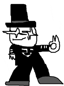 a black and white drawing of a man in a top hat