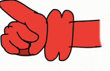 a red hand is pointing to the right with a s on it