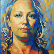 a colorful painting of a woman 's face and neck