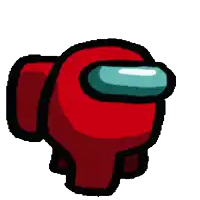 a red among us character with a blue head and a black outline .
