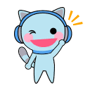 a cartoon cat wearing headphones and waving his hand .