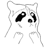 a black and white drawing of a raccoon with its paws up .