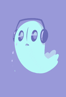 a cartoon ghost wearing headphones with a sad look on his face