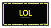 the word lol is written in yellow on a black background with yellow lines around it .