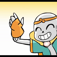 a cartoon drawing of a skeleton wearing a headband and gloves