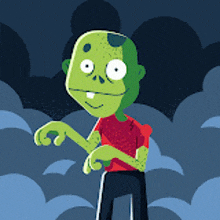 a cartoon of a zombie in a red shirt and black pants